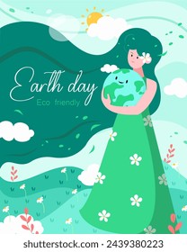 Mother earth as environmental ecological and green planet tiny person concept for prints, flyers, covers, banners design. Eco concepts. Vector illustration