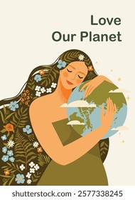 Mother earth as environmental ecological and green planet tiny person concept. Nature biodiversity conservation as care with protection or preservation vector illustration. Ecosystem climate awareness