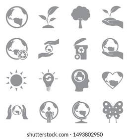 Mother Earth Icons. Gray Flat Design. Vector Illustration.