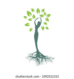 Mother Earth, Lady Become Beautiful Tree, Logo. Personal Grow,  Healing, Connection With Earth