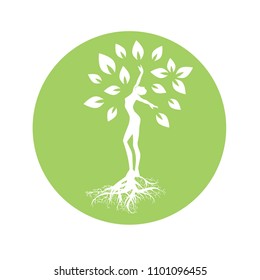 Mother Earth, Lady Become Beautiful Tree, Logo. Personal Grow,  Healing, Connection With Earth