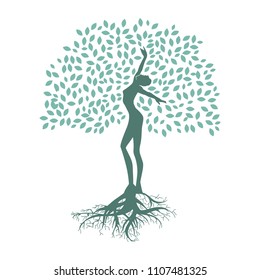 Mother Earth, Lady Become Beautiful Tree, Logo. Personal Grow,  Healing, Connection With Earth