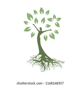 Mother Earth, Lady Become Beautiful Tree, Logo. Personal Grow,  Healing, Connection With Earth