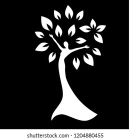 mother earth, lady become beautiful tree, logo. personal grow,  healing, connection with earth