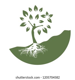 mother earth, lady become beautiful tree, logo. personal grow,  healing, connection with earth