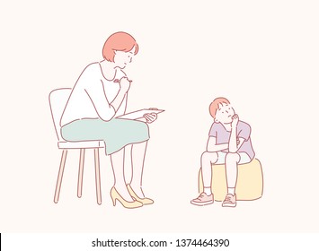 The mother is educating the child. Hand drawn style vector design illustrations.