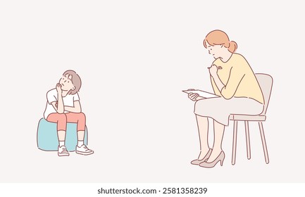 The mother is educating the child. Hand drawn style vector design illustrations.	