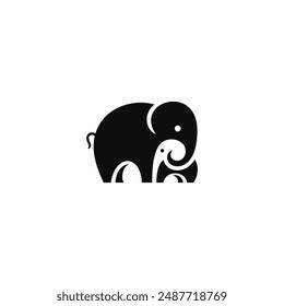 Mother elephant with baby, negative space. Logo design.