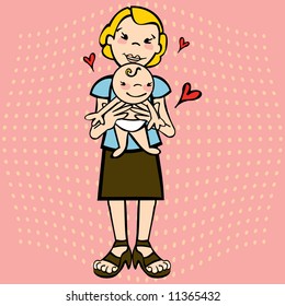 Mother embraced her baby with love