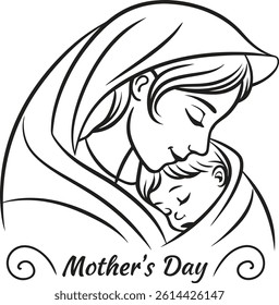 Mother Embracing Child Coloring Page for Mother’s Day Celebration

