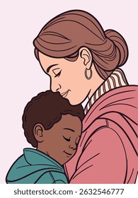 Mother embracing child in a tender moment, showcasing love and connection, with soft colors and gentle expressions, highlighting the bond between parent and child
