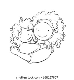  Mother Embracing her Child, Coloring Page, Vector Illustration