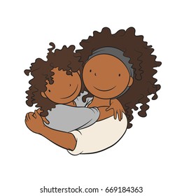  Mother Embracing her Child, Vector Illustration