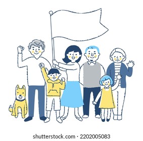 mother and family holding a flag