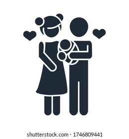 mother and father with baby in hands family day, icon in silhouette style vector illustration