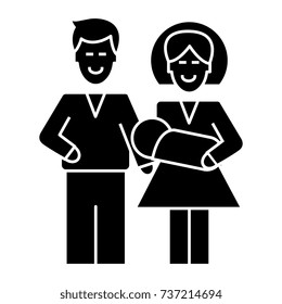  mother and father with baby  icon, vector illustration, sign on isolated background