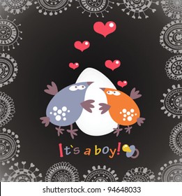 Mother and father birds. Vector illustration with the egg.