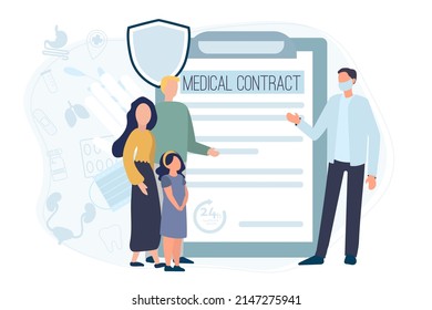 Mother ,Father and Child Consultation by Doctor. Vector Illustration