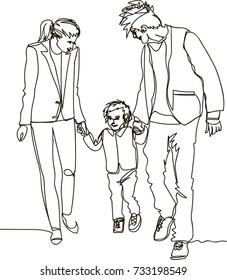 Mother father and child - continuous line drawing