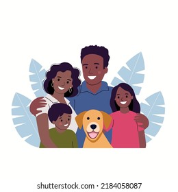 Mother and father with children and dog. Happy family isolated.Vector flat style illustration