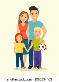 Mother and father with children. Happy family isolated.Vector flat style illustration