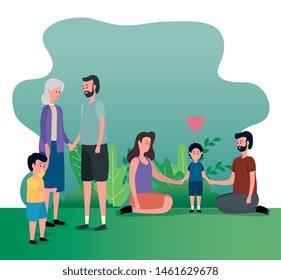 mother and father couple with their sons and their with grandparents