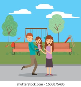 Mother father and daughter in the park design, Family relationship generation lifestyle person character friendship and portrait theme Vector illustration