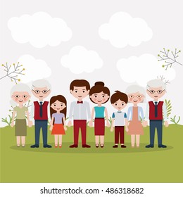 Mother father daughter son and grandparents icons. Family generation and relationship theme. Colorful design. Vector illustration