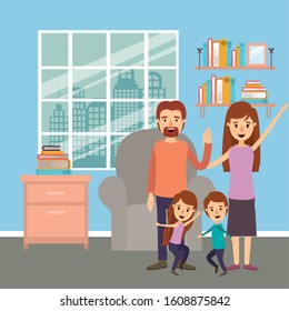 Mother father daughter and son in the living room design, Family relationship generation lifestyle person character friendship and portrait theme Vector illustration