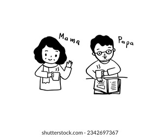 Mother and father, hand drawn style icon