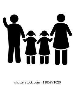 Mother and father having two ponytail daughters, parenting icon image