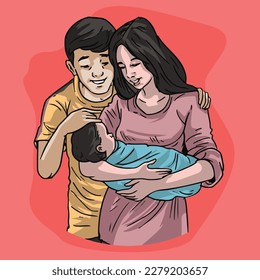 mother and father holding their child