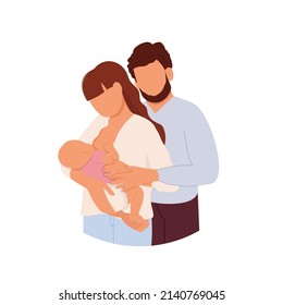 Mother and father holding their newborn baby. Happy family concept. Vector illustration