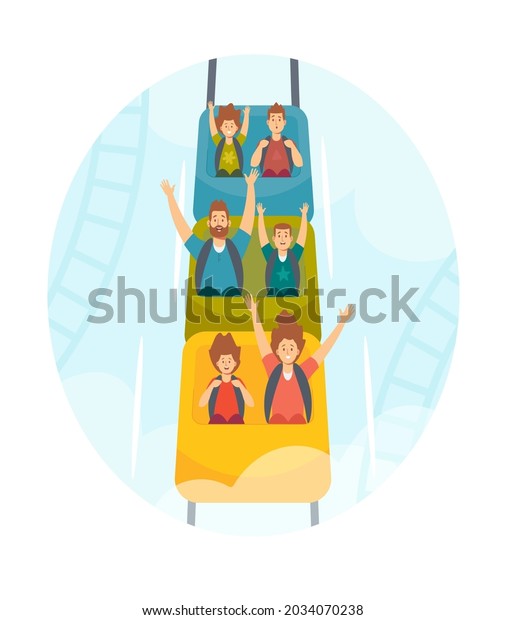 Mother, Father and Kids Characters Riding\
Roller Coaster, Family Extreme Recreation in Amusement Park, Fun\
Fair Carnival Weekend Activity, Leisure, Vacation Relax. Cartoon\
People Vector\
Illustration