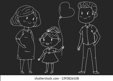 Mother and father with little children. Happy family. Pregnant woman.