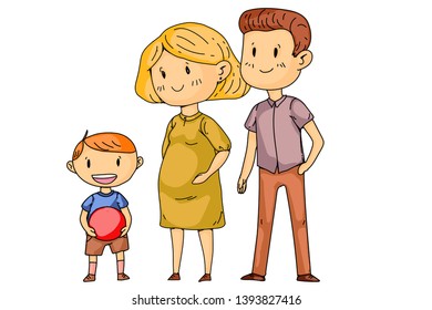 Mother and father with little children. Happy family. Pregnant woman.