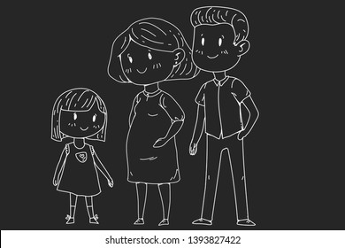 Mother and father with little children. Happy family. Pregnant woman.
