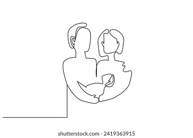 mother father newborn baby happy joy pose one line art portrait design