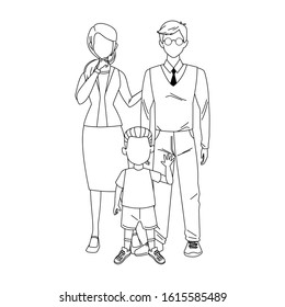 mother, father and son standing icon over white background, vector illustration