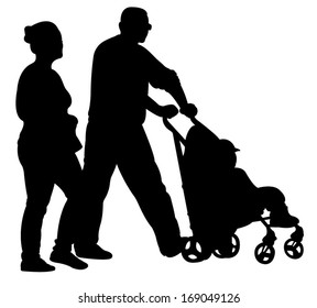 mother, father, son walking, silhouette vector