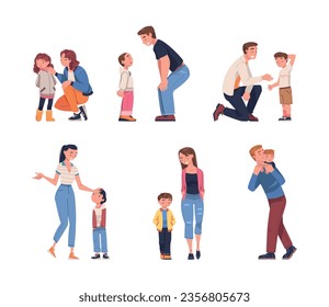 Mother and Father Talking to Their Child Supporting and Soothing Him Vector Set