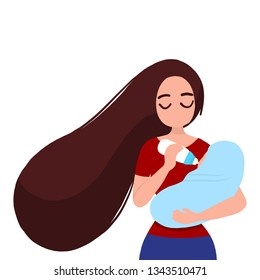 Mother Feeding Baby With Milk In Bottle