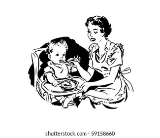 Mother Feeding Baby - Retro Clip Art