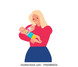 mother  feeding her baby from bottle vector illustration
