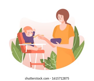 Mother feeding her baby boy. Motherhood and maternity concept