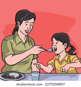 mother is feeding her child