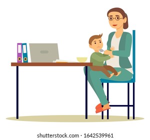 Mother Feeding Her Son Spoon Office Stock Vector (Royalty Free ...