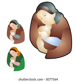 Mother feeds the child. Vector with the gradient and the simple vector.