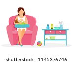 Mother feeds her baby. Mom and baby. Breastfeening.Vector illustration. Isolated on white background