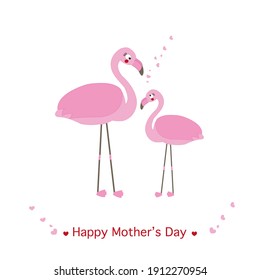 Mother Flamingo Baby Flamingo. Mother elephant giving baby flamingo gift heart balloon. Happy Mother's Day cute cartoon greeting card illustration